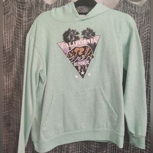 Mint Green California Republic Bear Hoodie Pullover Fleece Sweatshirt Medium